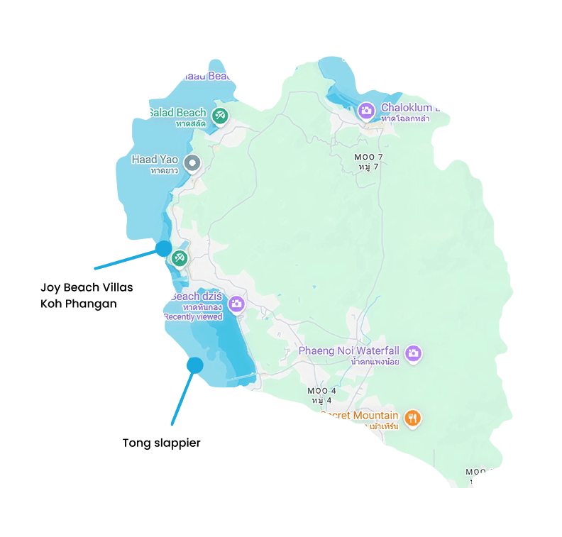 Map of Koh Phangan showing Jay Beach Villas location